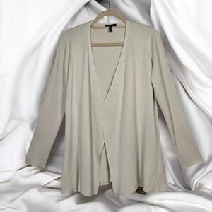 Eileen Fisher Petite Cardigan Wiman LP Cream Beige‎ Silk Blend Open Front Ribbed